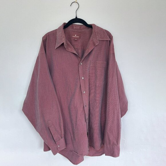Nordstrom Vintage Imported Broadcloth Maroon Long Sleeve Button Down 17.5 - 35 - Picture 2 of 3